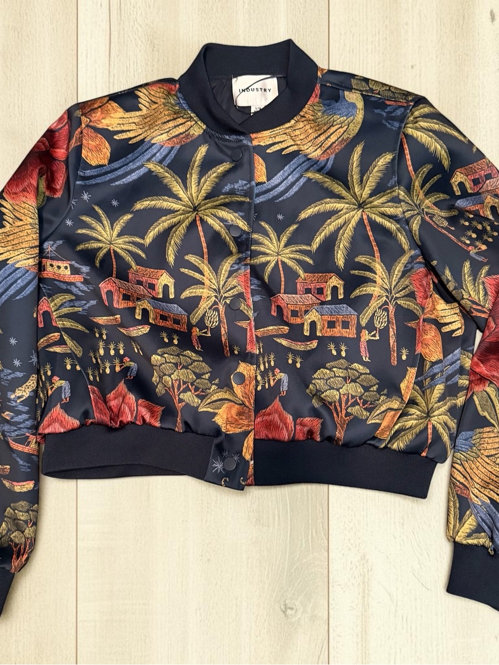 UN0DUSTRY Black Tropical Print Bomber Jacket